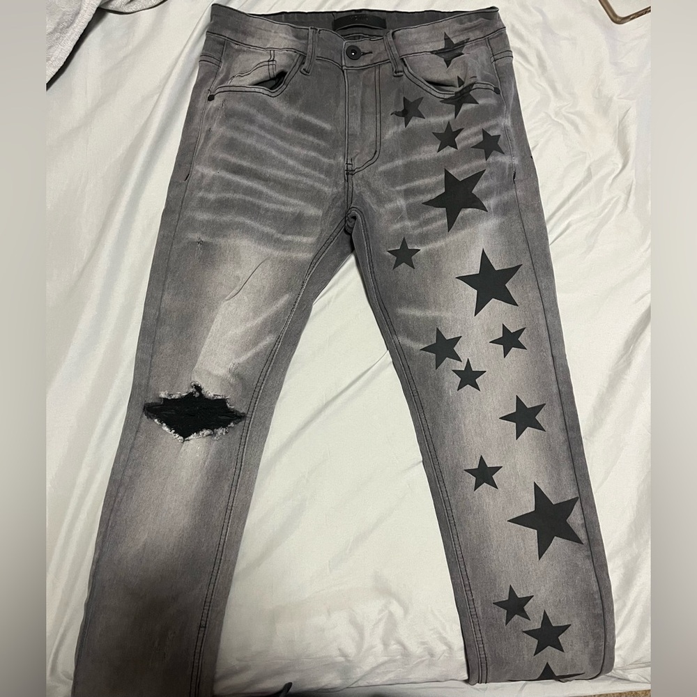 Grey Starred ripped jeans